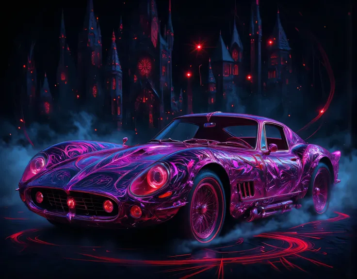 animation comic if a vampire was Ferrari 250 GTO, incorporate feminine motives and design,  vibrant, Ultra-high resolution, High Contrast, (masterpiece:1.5), highest quality, Best aesthetics), best details, best quality, highres, 16k, (ultra detailed: 1.5)...