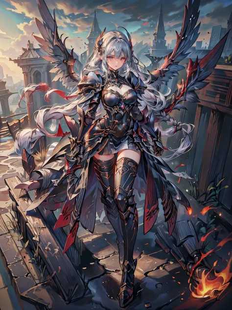 (((masterpiece, best quality, high detailed, 16k))) (detailed description), (( best CG )), Highly Detailed Art, (Art with Precise Details:1.5), (Female Fallen Angel user:1.5), (Beautiful and well-proportioned face:1.3,anger), female angel holding a huge sw...
