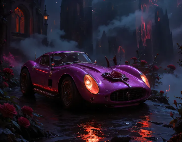 animation comic if a vampire was Ferrari 250 GTO, incorporate feminine motives and design,  vibrant, Ultra-high resolution, High Contrast, (masterpiece:1.5), highest quality, Best aesthetics), best details, best quality, highres, 16k, (ultra detailed: 1.5)...