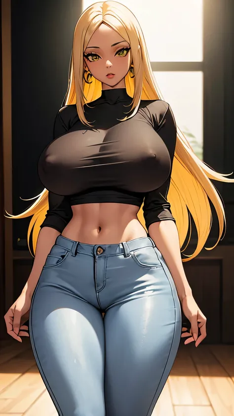 (brazilian ebony girl,sneakers,long yellow hair,thin,gray blouse,super tight pink jeans,big tits,nsfw,most beautiful woman in the world),(photorealistic:1.37,highres,ultra-detailed),(vivid colors,studio lighting),(portrait) busty