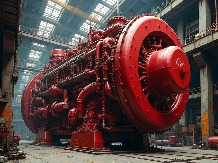 biggest red diesel engine in the world with the size of a ship