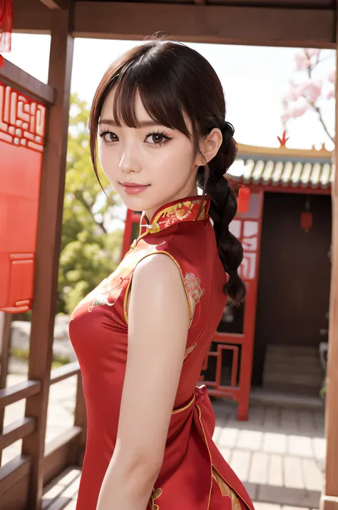by Nomi, Masterpiece, best quality, highest resolution, anatomically correct, accurate human body structure, 7 heads, Height: 165cm, A Japanese woman , profile, stares at viewers, open your mouth and smile , Staring at the Audience, fine, beauti...