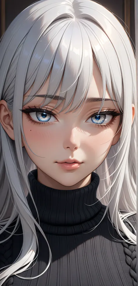 Close up, upper body, Random Sexy pose , ((Ultra detailing)), (very aesthetic, best quality, ultra detailed), intricate details, 1girl, silver hair, silver eyes,((Detailed eyes)), ((Beautifull eyes)), ((prefect eyes)), ((Ultra detailing eyes)) sharp jawl...