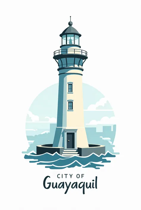 Beautiful logo of a city with a lighthouse has the word GUAYAQUIL written on it 