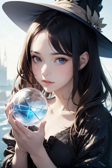 masterpiece,girl,petites,pale skin,realistic,Age 15,face,little witch, use ice magic