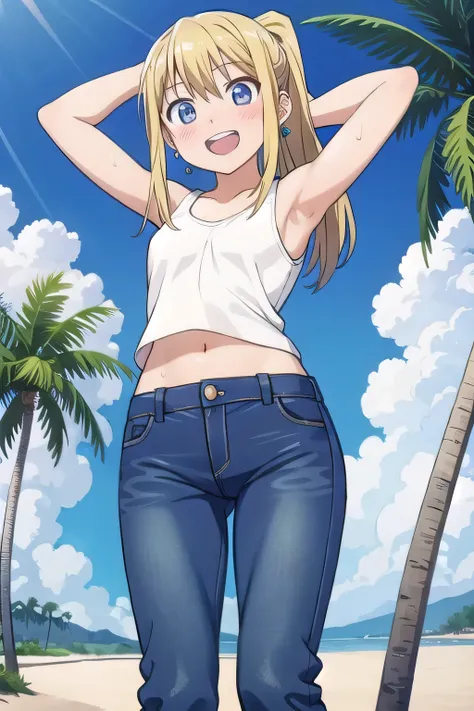 masterpiece,best quality,ultra detail, ((Perfect Face, Perfect Arms, Perfect hands, Perfect Fingers)), 1girl, 14yo, petite, ((round face, ecstasy, orgasm face, drooping eyes, shame smiling, blush)), dropping eyes, sleepy, Open mouth, ((White teeth)), backg...