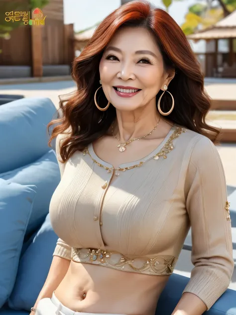 ７８ years old　Mom　MILF　Korean, Lady　large earring　Big choker　　realisitic　Gorgeous Madame Beautiful Mature Woman　sexy　Smile　Gentle woman navel piercing　４K　High quality 