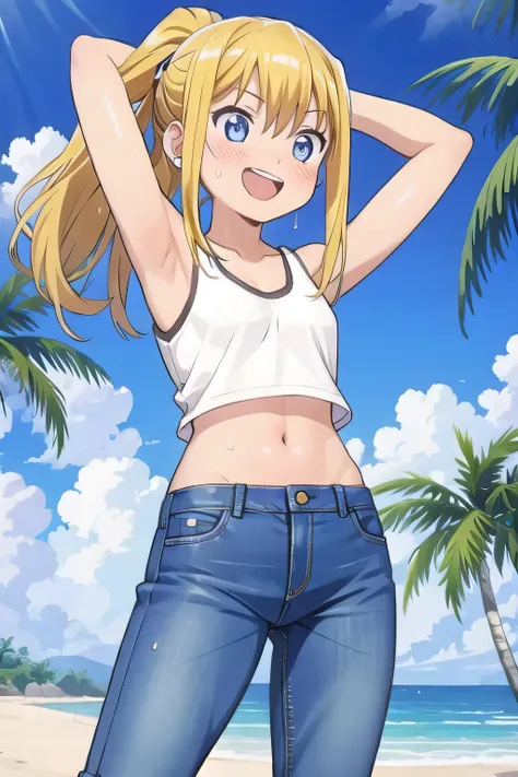 masterpiece,best quality,ultra detail, ((Perfect Face, Perfect Arms, Perfect hands, Perfect Fingers)), 1girl, 14yo, petite, ((round face, ecstasy, orgasm face, drooping eyes, shame smiling, blush)), dropping eyes, sleepy, Open mouth, ((White teeth)), backg...
