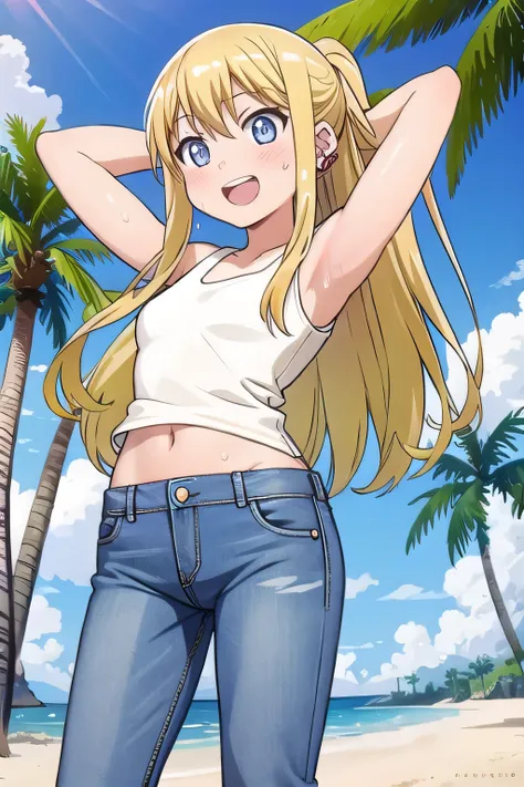 masterpiece,best quality,ultra detail, ((Perfect Face, Perfect Arms, Perfect hands, Perfect Fingers)), 1girl, 14yo, petite, ((round face, ecstasy, orgasm face, drooping eyes, shame smiling, blush)), dropping eyes, sleepy, Open mouth, ((White teeth)), backg...