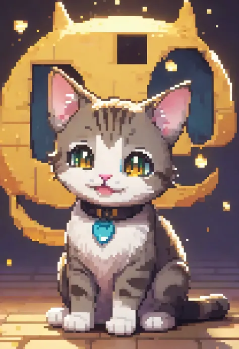 create a cat that is happy smiley in voxel art, dynamic lighting, pixelart, pixel