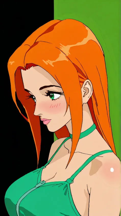 Kizi girl，Highly detailed, Amazing work，Vitreous luster,((clean backdrop))，in gold, (((green colors)))，blacks，Best quality at best，clean backdrop, shiny skin, very young korean girl, Aeon Flux from the MTV cartoon, petite, slender, sexy, heavy blushing, su...