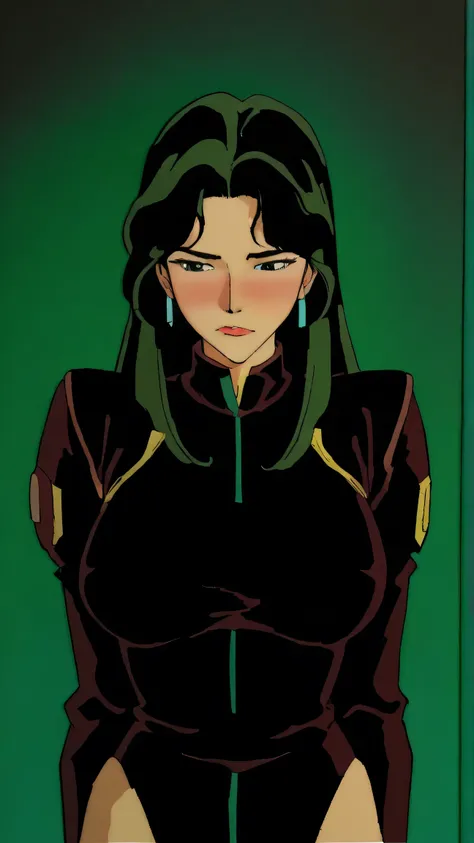 Kizi girl，Highly detailed, Amazing work，Vitreous luster,((clean backdrop))，in gold, (((green colors)))，blacks，Best quality at best，clean backdrop, shiny skin, very young korean girl, Aeon Flux from the MTV cartoon, petite, slender, sexy, heavy blushing, su...