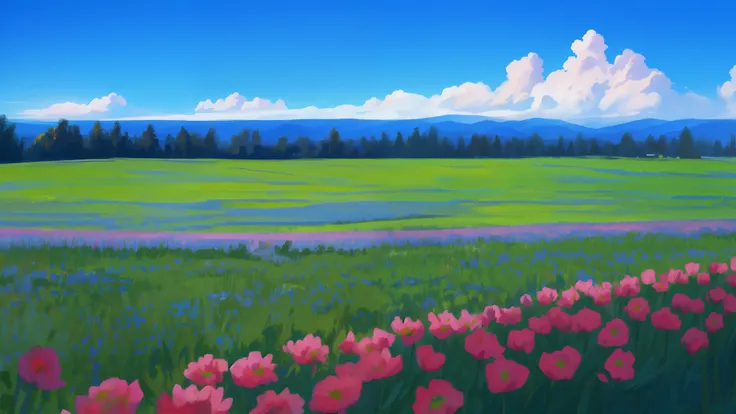 masterpiece, best quality,field,blue sky,blue atmosfer , landscape