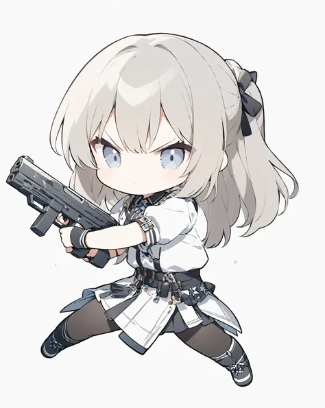 ((full body:1.2)), fighting stance,(holding gun),(chibi character), high resolution, top quality, masterpiece, one girl, animation,((serious))