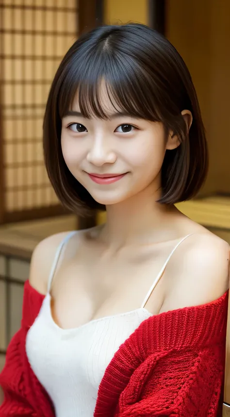 masterpiece,best quality,(Japanese girl),((Beautiful girl)),cleavage,(off shoulder:1.2),(perfect body beauty:1.2),(shy smile)