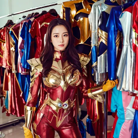 High-definition photos、Raw photo、photos realistic、Beautie、shiny costume、photos、Erotic costumes、super sentai costume、nipples stand