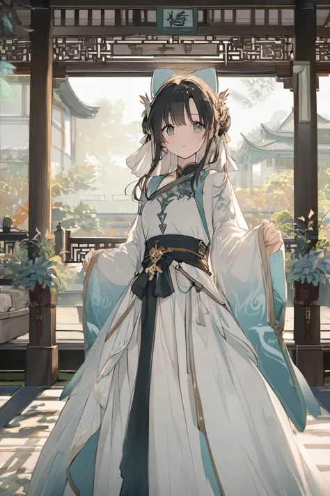 /imagine prompt: an anime girl in ancient Chinese attire, elegant and graceful, standing in a serene garden with traditional architecture, soft colors, peaceful and harmonious vibe --v 5 --ar 1:1