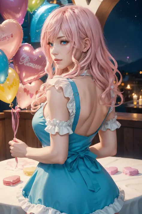 lightning , FINAL FANTASY,Pink Blonde, MEDIUM HAIR , light perm hair ,Curly hair on one side , pull down the bangs, beautiful blue eyes, beautiful and high nose , Super High Definition, Super Quality , Masterpiece, DSLR,photorealistic, Detailed Details,Vi...