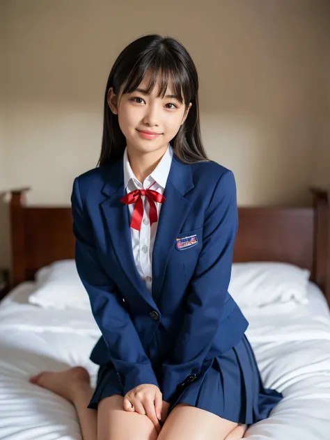 (Best-quality, Masterpiece, Ultra High Resolution, (Photorealistic:1.4), Raw Photo, depth of field, professional lighting), 
1girl, (((15-years-old))), (((the most famous Japanese idol))), 
lie on bed, looking at viewer, ((innocent smile)), 
((wearing most...