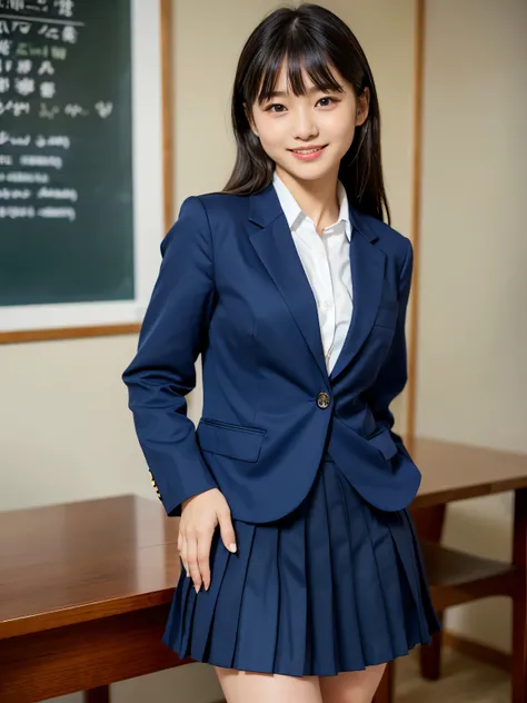 (Best-quality, Masterpiece, Ultra High Resolution, (Photorealistic:1.4), Raw Photo, depth of field, professional lighting), 
1girl, (((15-years-old))), (((the most famous Japanese idol))), 
in classroom, (((booty pose))), looking at viewer, ((innocent smil...