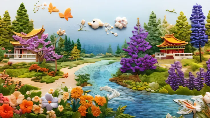  Copy Space 、There is nothing in the center。Best Style - " best quality,  masterpiece,  super high resolution,  photorealistic, Surrealism, Thousand Wisteria Flowers, Oil Art, Chinese flower, Paper Creation, 3D Stereo Rendering, Color Gradation from White ...