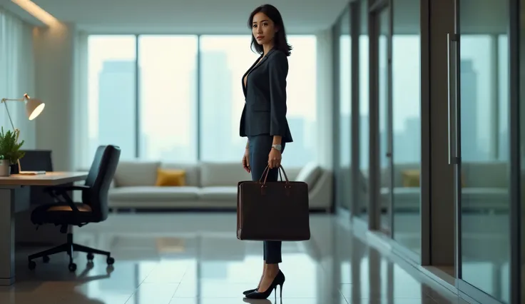 Running business woman, full body,  realistic pictures、Asian