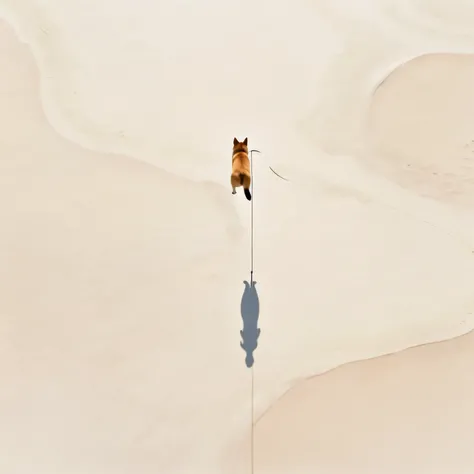 a Minimalist journey，With Shiba Inu， minimalism，  's art ，Aerial View，Alone