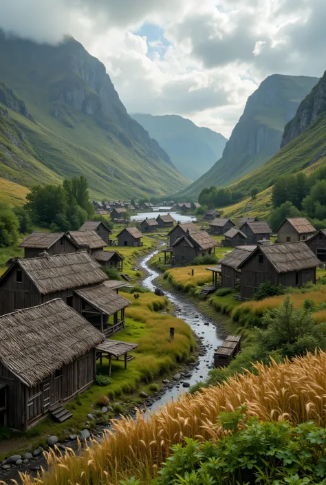**Prompt:** medieval era, Capture a stunning ultra-definition photograph that embodies the essence of a hyper-realistic crowdy Viking village settlement nestled in a serene fjord. Muddy road, and Utilize a National Geographic documentary photography style ...