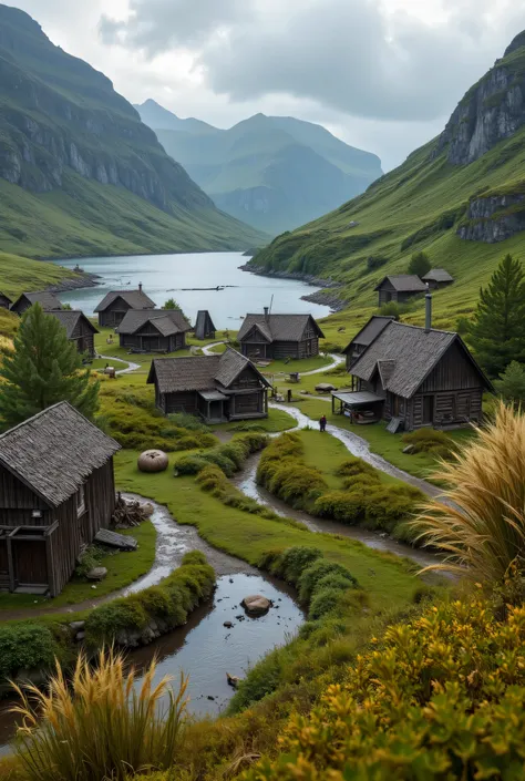 **Prompt:** medieval era, Capture a stunning ultra-definition photograph that embodies the essence of a hyper-realistic crowdy Viking village settlement nestled in a serene fjord. Muddy road, and Utilize a National Geographic documentary photography style ...
