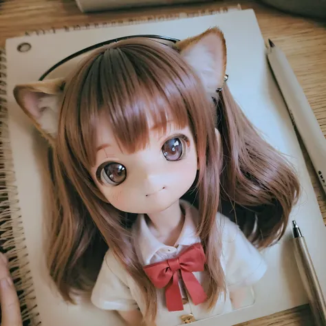                    school uniform 、                           Shiba Inu Girls、           chibi、              cute 、3D pencil drawing                            