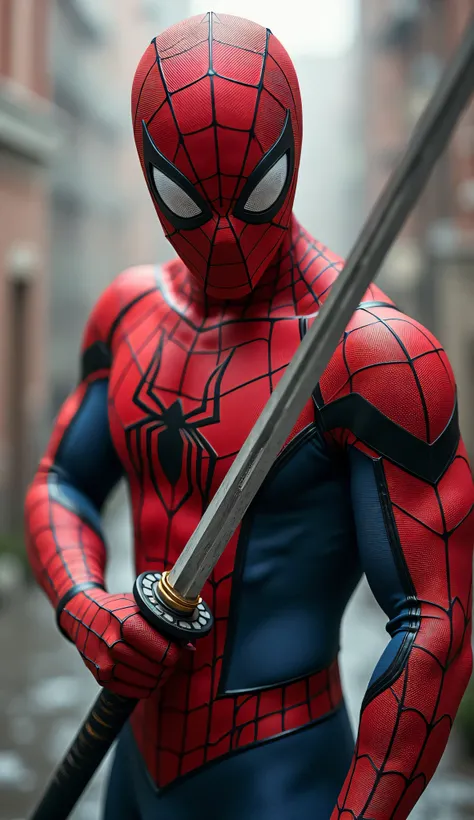 Spiderman　Holding a Japanese sword in both hands