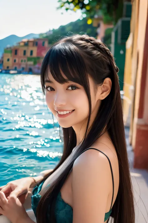 It depicts two beautiful Japanese loli sisters, shiny skin, beautiful hair, happy smile, beautiful face, beautiful detailed eyes, ((((middle hair:1.5, japanese hair:1.5, black hair))), (8k, top-quality, masterpiece​:1.2, extremely detailed), (photorealisti...