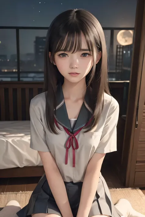 (masterpiece, Best Quality, 8K,Raw photo, High resolution:1.5), (1 girl, upper body, kneeling on the floor, Restrained girl, a girl is crying, arms behind back:1.6), (crying, sobbing, tearing, tearful, full-face blush, embarrassed, shyness), (dark backgrou...