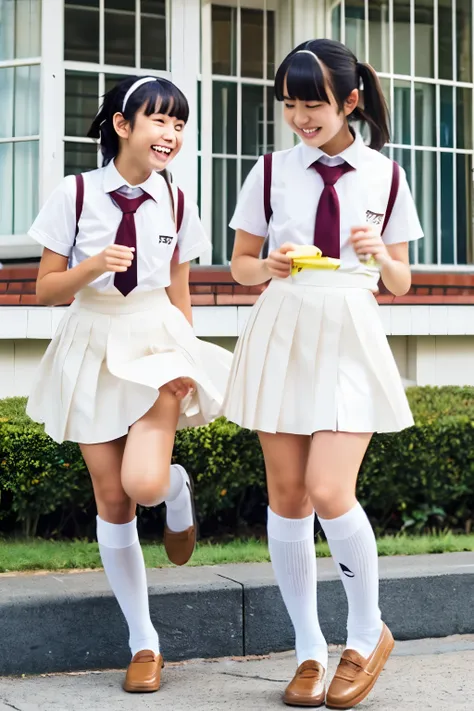  Japanese high school girl、 bob cut 、uniform、 high socks、 loafers、jump