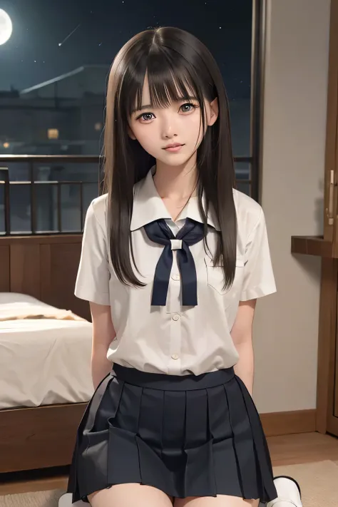 (masterpiece, Best Quality, 8K,Raw photo, High resolution:1.5), (1 girl, upper body, kneeling on the floor, Restrained girl, a girl is crying, arms behind back:1.6), (crying, sobbing, tearing, tearful, full-face blush, embarrassed, shyness), (dark backgrou...