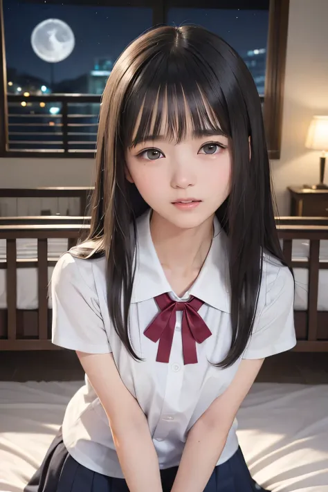 (masterpiece, Best Quality, 8K,Raw photo, High resolution:1.5), (1 girl, upper body, kneeling on the floor, Restrained girl, a girl is crying, arms behind back:1.6), (crying, sobbing, tearing, tearful, full-face blush, embarrassed, shyness), (dark backgrou...