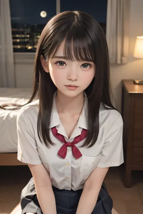 (masterpiece, Best Quality, 8K,Raw photo, High resolution:1.5), (1 girl, upper body, kneeling on the floor, Restrained girl, a girl is crying, arms behind back:1.6), (crying, sobbing, tearing, tearful, full-face blush, embarrassed, shyness), (dark backgrou...