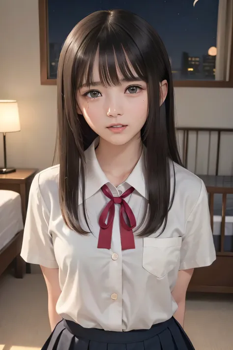 (masterpiece, Best Quality, 8K,Raw photo, High resolution:1.5), (1 girl, upper body, kneeling on the floor, Restrained girl, a girl is crying, arms behind back:1.6), (crying, sobbing, tearing, tearful, full-face blush, embarrassed, shyness), (dark backgrou...