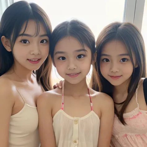 (Completely naked下着姿)、((Small３Super cute and popular idol、Four super cute, tiny elementary school girls in one photo))、(masterpiece).A perfect, beautiful, lovely, captivating &#39;s smile、(( high-definition whole bodysmall5 photos of 4 people in 1))、((Shor...