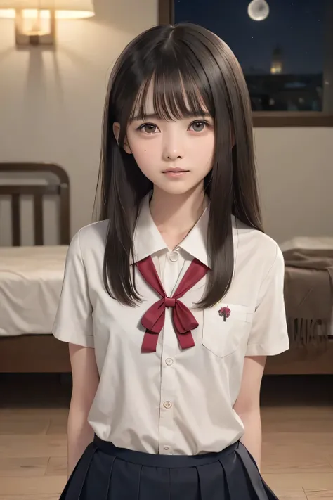 (masterpiece, Best Quality, 8K,Raw photo, High resolution:1.5), (1 girl, upper body, kneeling on the floor, Restrained girl, a girl is crying, arms behind back:1.6), (crying, sobbing, tearing, tearful, full-face blush, embarrassed, shyness), (dark backgrou...