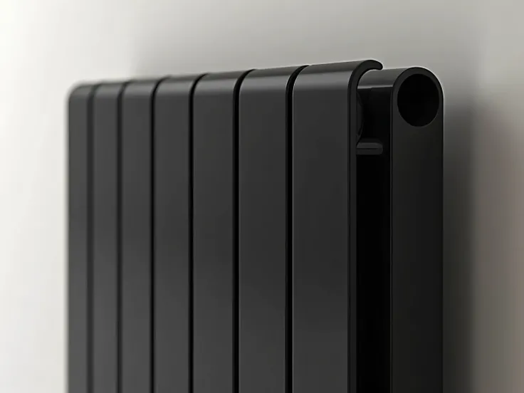 generate a close-up photo of a black designer radiator that sells. Photo for 1 screen per site.
