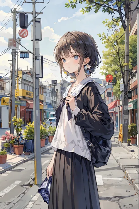  tsundere、 gal、Bokeh, Depth、 portraits、 lens flare、 detailed illustrations 、  invite realistic depictions 、Depictions of everyday life、 Hair， shortcuts， unkempt hair with an opening，Short braided hair，Neat， slender beautiful woman， correct posture，Small ch...