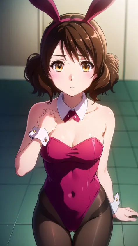 kumikooumae, kumiko oumae, (brown eyes), brown hair, short hair, wavy hair, looking at viewer, cowboy shot, masterpiece, best quality, high resolution, unity 8k wallpaper, (illustration:0.8), (beautiful detailed eyes), extremely detailed face, perfect ligh...