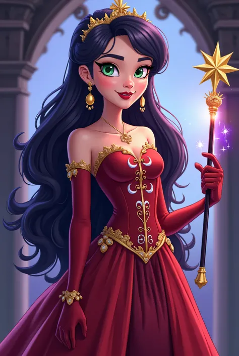 my appearance in the world of "Star Princess vs. the Forces of Evil". I will write my wishes in the form of: Green eyes; Symbols on the cheeks - Crescents intertwined with stars ✦☽ white, silver; My clothes: a dress, red, in a baroque style (not literally ...