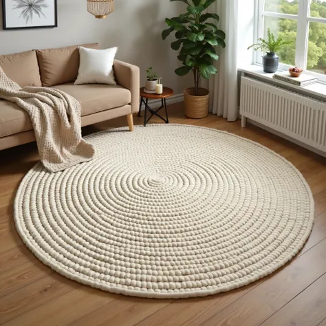 Crochet a large round rug in a realistic room setting