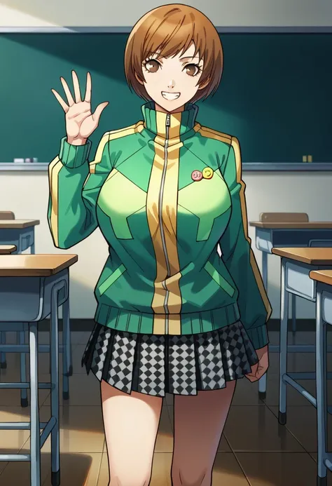 score_9, score_8_up, source_anime
1 girl, solo, cute face,
p4chie, satonaka chie, short hair, brown hair
p4chie-winuni, school uniform, yasogami school uniform, green jacket, zipper, button badges, pleated skirt, houndstooth skirt, socks, loafers,
classroo...