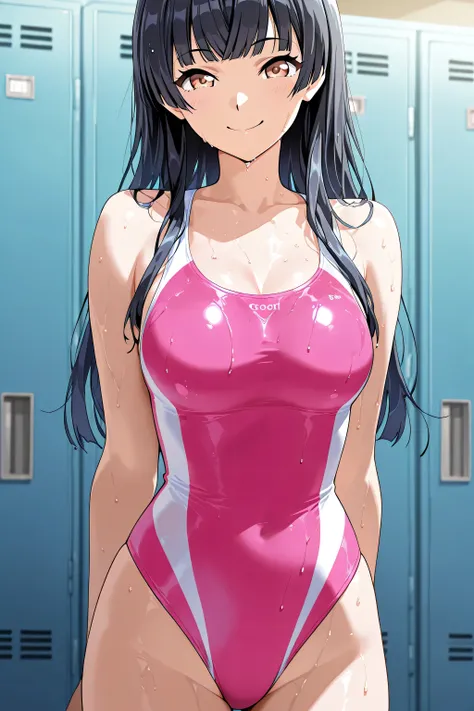 {{ masterpiece}}, {{{ perfect quality }}}, {{1 girl}}, anime screen cap ,{{ the competitive swimsuit that is about to be taken off }},  hair down  , bangs ,longhair, { official style},top quality, great quality,  so beautiful,  ridiculous ,{{ locker room}}...