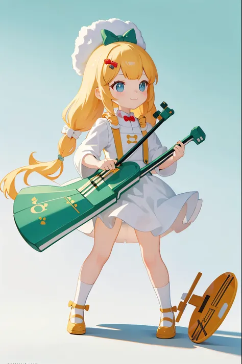 masterpiece, best quality, high quality, illustration, high detail, newest, absurdres,highres,4k,
BREAK
girl Play instrument, drill hair,twin drill, smile, cello, holding bow for String,floral pattern,
BREAK
