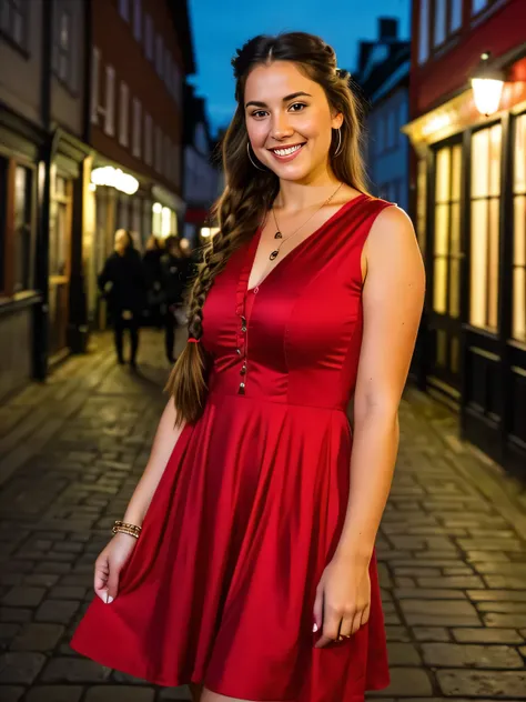 A stunning 29-year-old British woman with appearance Realistic. (big boobs dressed in Norwegian clothes)She has extremely long brown hair, with small braids on the front and slightly darker roots.  Your smile is beautiful , with perfectly aligned teeth. Sh...