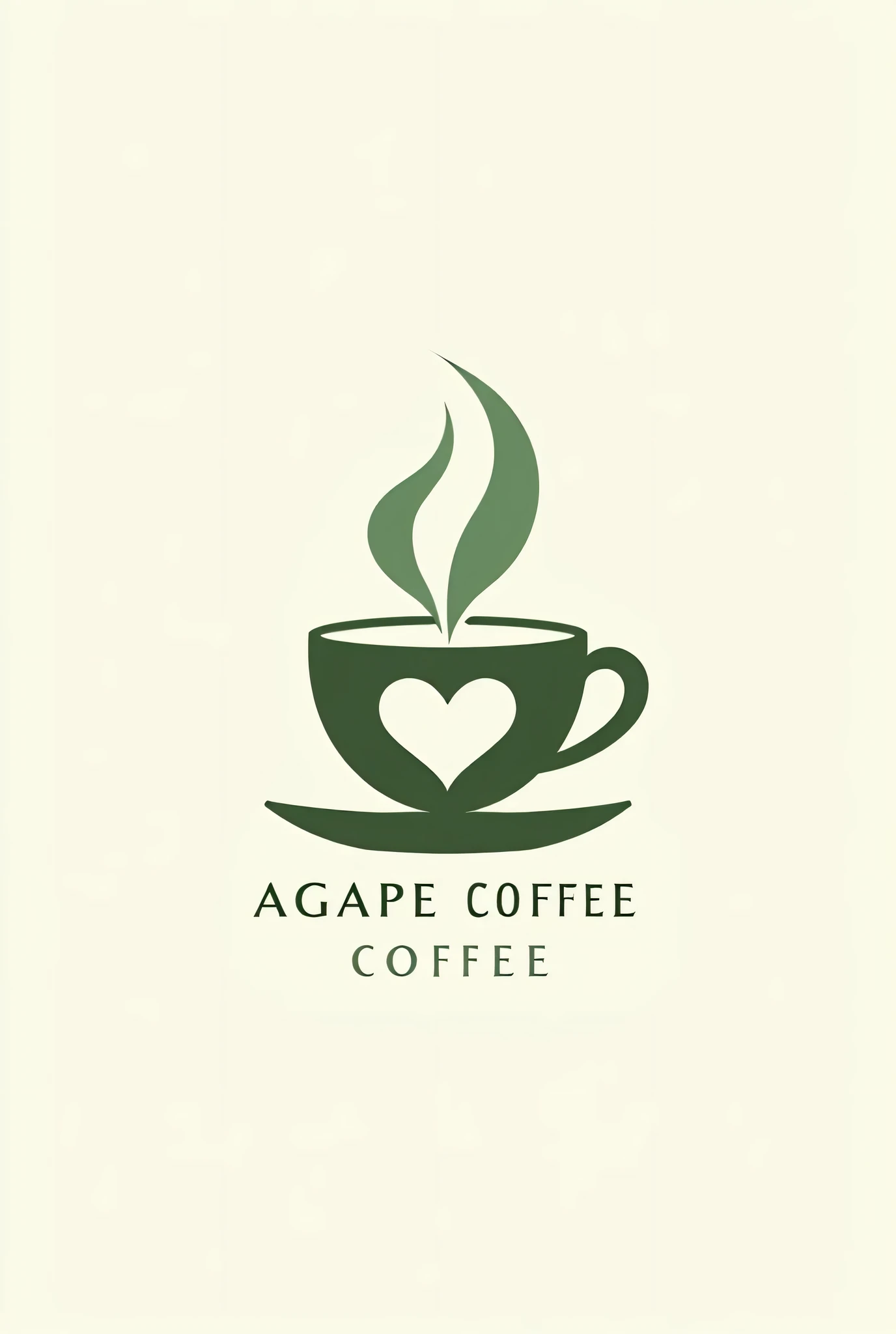 A premium and inviting logo for 'Agape Coffee,' a coffee shop that embodies love, warmth, and a welcoming community. The design should use a green-themed color palette, incorporating shades like deep forest green, matcha green, and warm earthy tones to evo...